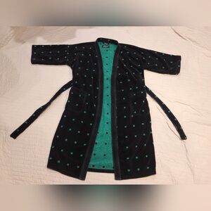 Vintage Heavy Terry Cloth Robe One Size Black Green Made in Brazil Cotton Belted
